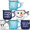 Suttmin Hello Winter Snowman Mini Coffee Mugs Set of 6 Let It Snow Snowflake Mini Cups Tiered Tray Decor for Xmas Winter Holiday Kitchen Coffee Bar Decorations Housewarming Gift