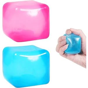 2 Pcs Stress Cube Bulk 2 Inch Swirl Ice Cube Stress Balls for Adults Anxiety Relief Soft Squeeze Sensory Square Ball for ADHD Prizes Goodie Bag Stuffers Party Favors (Pink,Blue)