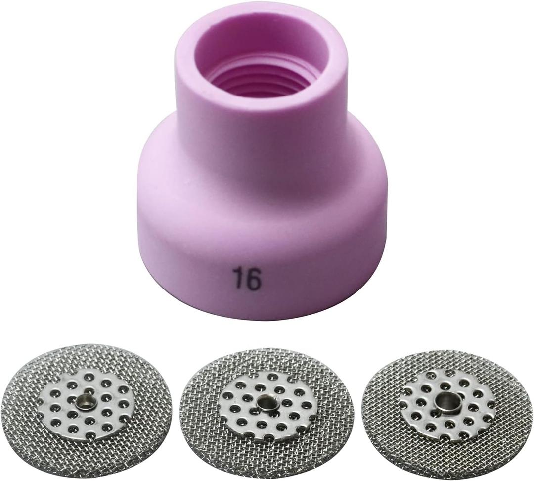 RIVERWELD TIG Screen 53NAbSP3 16# and Champagne Alumina Nozzle Ceramic Cup R type 53NACN 16# 5/8" 16.0mm for SR WP 9 20 17 18 26 TIG Welding Torches Pack of 4