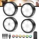 Radar Motion Sensor Puck Lights with Remote, 2400mAh RGB Rechargeable Wireless Under Cabinet Lighting for Kitchen, Magnet Stick on LED Closet Lights, Cordless Push Light for Counter, Stairs
