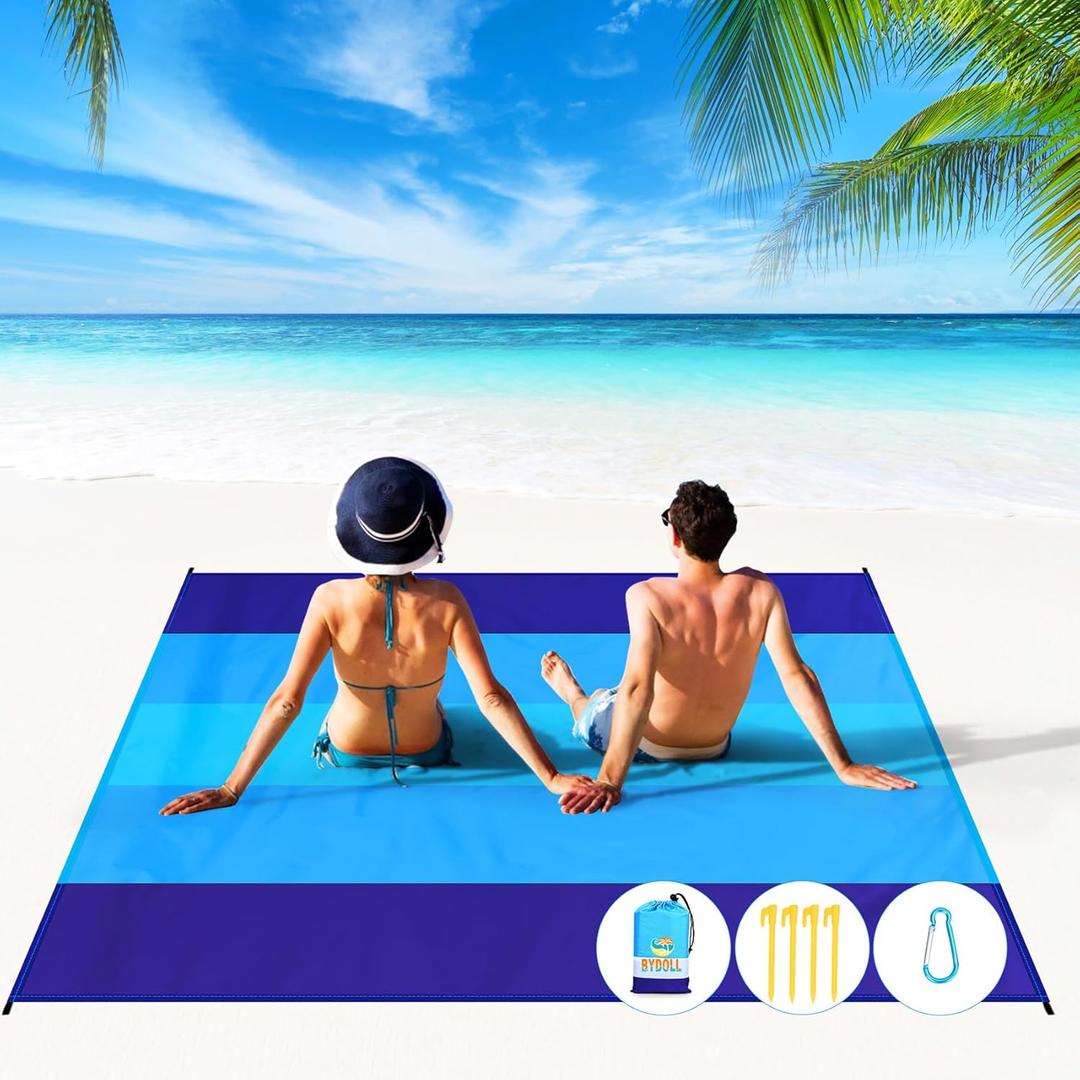 BYDOLL Beach Blanket 78''X81'' 4-7 Adults Oversized Lightweight Waterproof Sandproof Blanket for Beach Large Picnic Mat Travel Camping (Blue5)