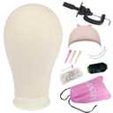 Leeven 21"24" Poly Canvas Block Head Professional Mannequin Canvas Head for Making, Drying,Styling Wigs with Table Clamp Stand 22 Inch, White Wig Head