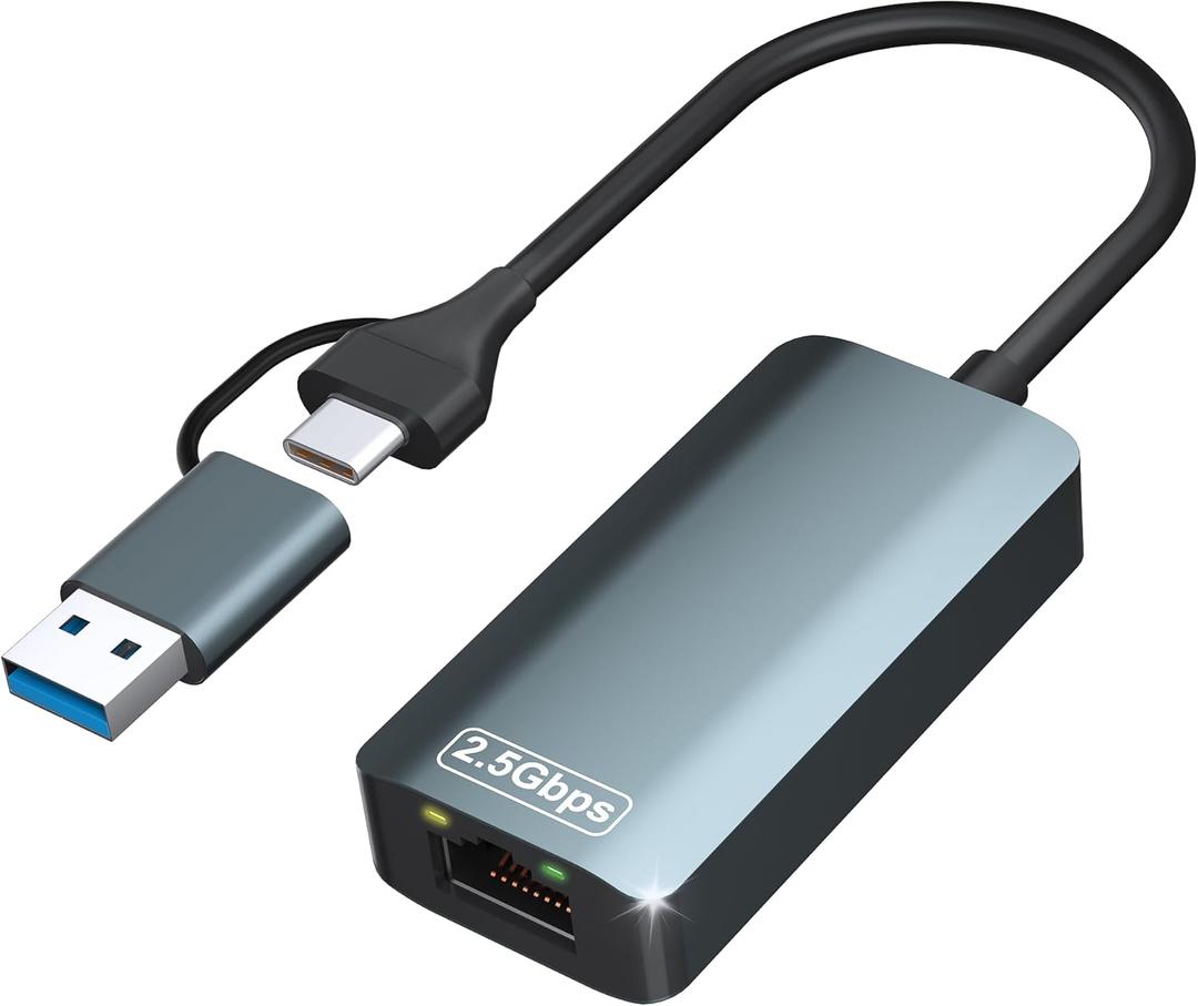 2.5gb USB Ethernet Adapter, Type-C to RJ45 Network Internet 2.5Gbps with USB-A 3.0 Port Aluminum Portable Gigabit Wired Internet for MacBook, iPad, iPhone 15/16 Pro Max, Windows/MacOS