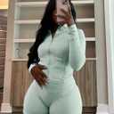 Vssjavun Women 2 Piece Outfits Sweatsuit Sets Long Sleeve Full Zip Workout Jacket Bodycon Shorts Set Tracksuit Loungewear (Green, XL)