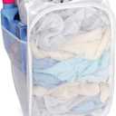 Smart Design Deluxe Mesh Pop Up Square Laundry Hamper w/ Side Pocket & Handles - VentilAir Fabric Collapsible Design - for Clothes & Laundry - Home - (Holds 2 Loads) (14 x 23 Inch) [White]