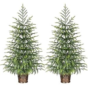 Siyaluens 2Pcs 3FT Norfolk Pine Tree with Pot - Christmas Tree with Real Touch PE Branch Tips for Front Porch, Kitchens, Home Indoor Outdoor Xmas‌ Decor