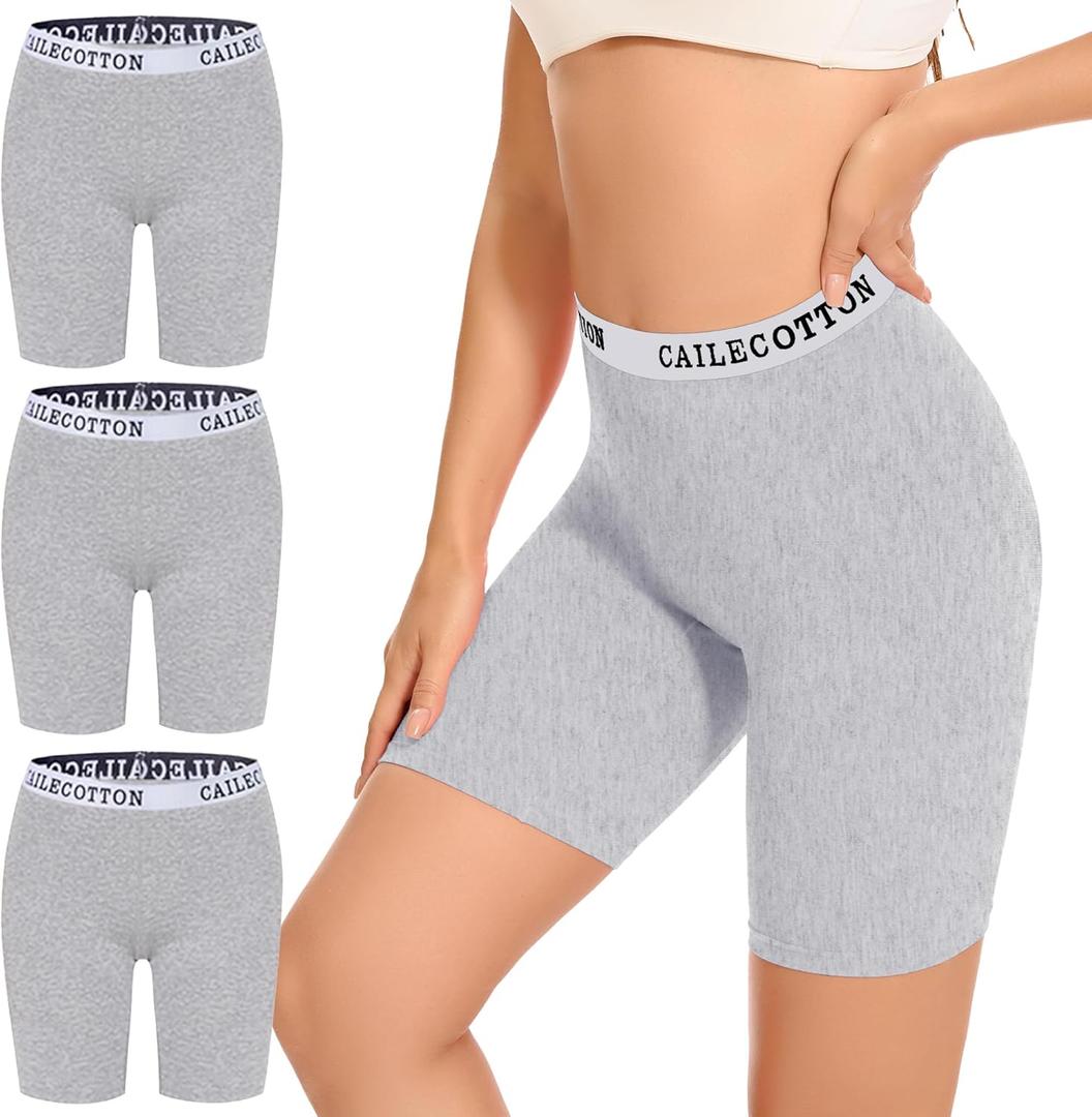 CAILECOTTON Womens Boxer Briefs Underwear Plus Size Boxer Briefs Full Coverage Super Soft Sexy Panties 3 Pack Grey