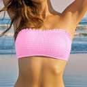 ZAFUL Women Strapless Bandeau Bikini Top Ruffle Lace up Swimsuit Solid Color Bathing Suits Tube Top Only (Pink, S)