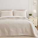 Exclusivo Mezcla California King Quilt Bedding Set, Lightweight Brich Beige Quilts Cal Oversized King Size for All Seasons, Soft Microfiber Bedspreads Coverlets with Leaf Pattern, 3 Piece