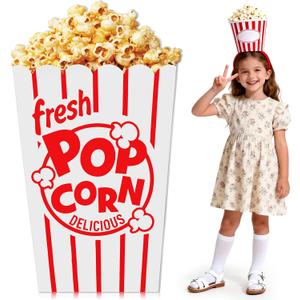 Carnival Circus Party Decoration, 47" Giant Popcorn Box Cardboard Cutout Stand up, Large Striped Red & White Popcorn Box Photo Props for Movie Night, Carnivals, Circus, Theme Party, Theater