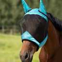 Harrison Howard Pro Luminous Horse Half Face Fly Mask Large Eye Space with Ears UV Protection for Horse Teal, M