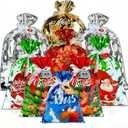 PINWATT 30 Pack Christmas Gift Bags Reusable Plastic with Ribbon Ties, Assorted Sizes (5S/5M/10L/10XL), Santa Holiday Bags for Kids Toys Large Gifts & Goodie Supplies