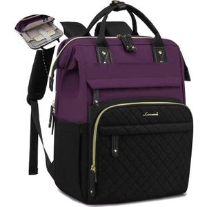 LOVEVOOK Laptop Backpack for Women, 15.6'' Waterproof Nurse Bag Teacher Work Backpack Purse for Women, Travel Computer Backpack for College Office Business Ladies (Dark Purple Black)