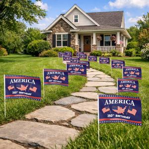 Remagr 24 Pcs 4th of July Outdoor Decorations 250th Anniversary Flag on Sticks 18 x 12 Inches 250 Birthday Polyester Flag American Patriotic Signs for 250th Year Celebrations 4th of July Parade