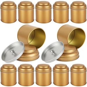 Acrux7 12 Pack Small Tea Tin Canisters with Airtight Lids, 8oz Loose Leaf Tea Storage Containers, Round Metal Airtight Tea Tins Containers for Herbs, Spices, Coffee, Loose Tea, Cube Sugar