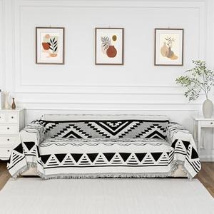 MYSKY HOME Sectional Couch Cover Black Boho Geometric Sofa Covers for Sectional Sofa L Shape Chenille Couch Protector for Dogs Pets Couch Throw Cover Washable Durable for Home Decor, 71" X118"