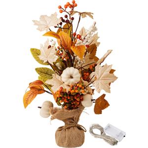 CRCZK Thanksgiving Maple Leaf Table Tree Decoration Thanksgiving Pumpkin Artificial Tree Decorations Inddoor Fall Table Centerpiece Decor for Party Home Kitchen Autumn Tray