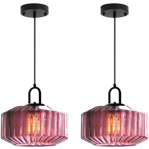 Mid Century Hanging Light Purple Glass Ceiling Pendant Lights Kitchen Island Vintage Pendant Lighting Striped Glass Globe Shade Modern Dining Room Pendant Light fixtures Black Finish