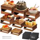 8PCS Wooden Buffet Risers and Stands with Reusable Table Signs, stackable Cube Rustic Wood Food Risers for Buffet Display, Cupcake Holder, Cupcake Stand, Dessert Table Display Set, 8PCS