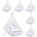 6 Sets Teepee Tent with Inflatable Airbed, Bed Tray Table, Fitted Sheet and Pillow Insert Play Tent for Indoor Outdoor Slumber Sleepover Party, 25 inches x 21.85 inches x 17.72 inches