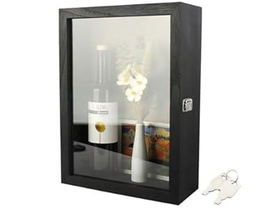 12x17 Extra Deep Shadow Box, Large Shadow Boxes Display Cases with Lockfor Displaying Photo Souvenir CollectionCarbonized