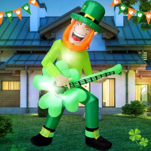Leyndo 6FT St Patricks Day Leprechaun Inflatable Decorations Blow up Yard Decorations with Built in LED Lights for St. Patrick's Day Home Garden Lawn Party Outdoor Indoor Decor, (Music)