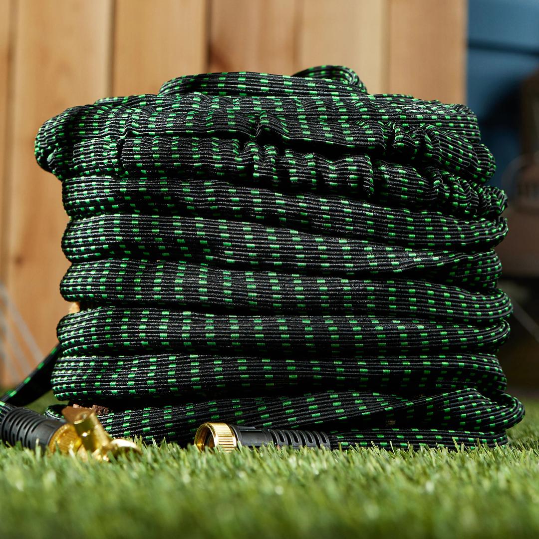 150 ft Flexible Garden Hose, Water Hose for Outside with 10 Spray Nozzles, Brass Connector, Leak-Proof, Green