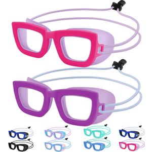 Vvinca Kids Swim Goggles, 2 Pack Toddlers Swimming Goggles Bungee Strap No Hair Pulling Anti-Fog/UV Pool Goggles for Age 3-10 (01-hot Pink& Purple)