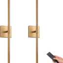 Battery Operated LED Wall Sconces Set of 2, 25" Wireless Rechargeable Gold Wall Lights with Remote Control, 3 Color Stepless Dimming 360 Rotate Wall Decor Lamp for Living Room Hallway Bedroom