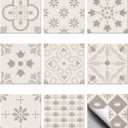 CHGCRAFT 36PCS Pastel Floral Tile Stickers Geometric Peel and Stick Wall Stickers Waterproof Self Adhesive Stick on Tile Decals for Kitchen Bathroom Wall Art Decor, 4x4 Inches