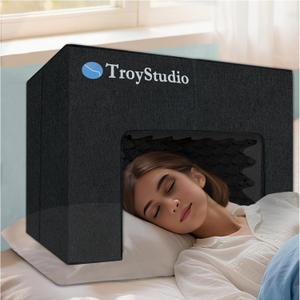 TroyStudio Soundproof Bed Tent, 23.6"x16"x16" Acoustic Foam Blackout Canopy, Portable AC Draft Blocker for Head, Sleep Cover for Night Shift Worker, Light Sleeper and Snoring Partner