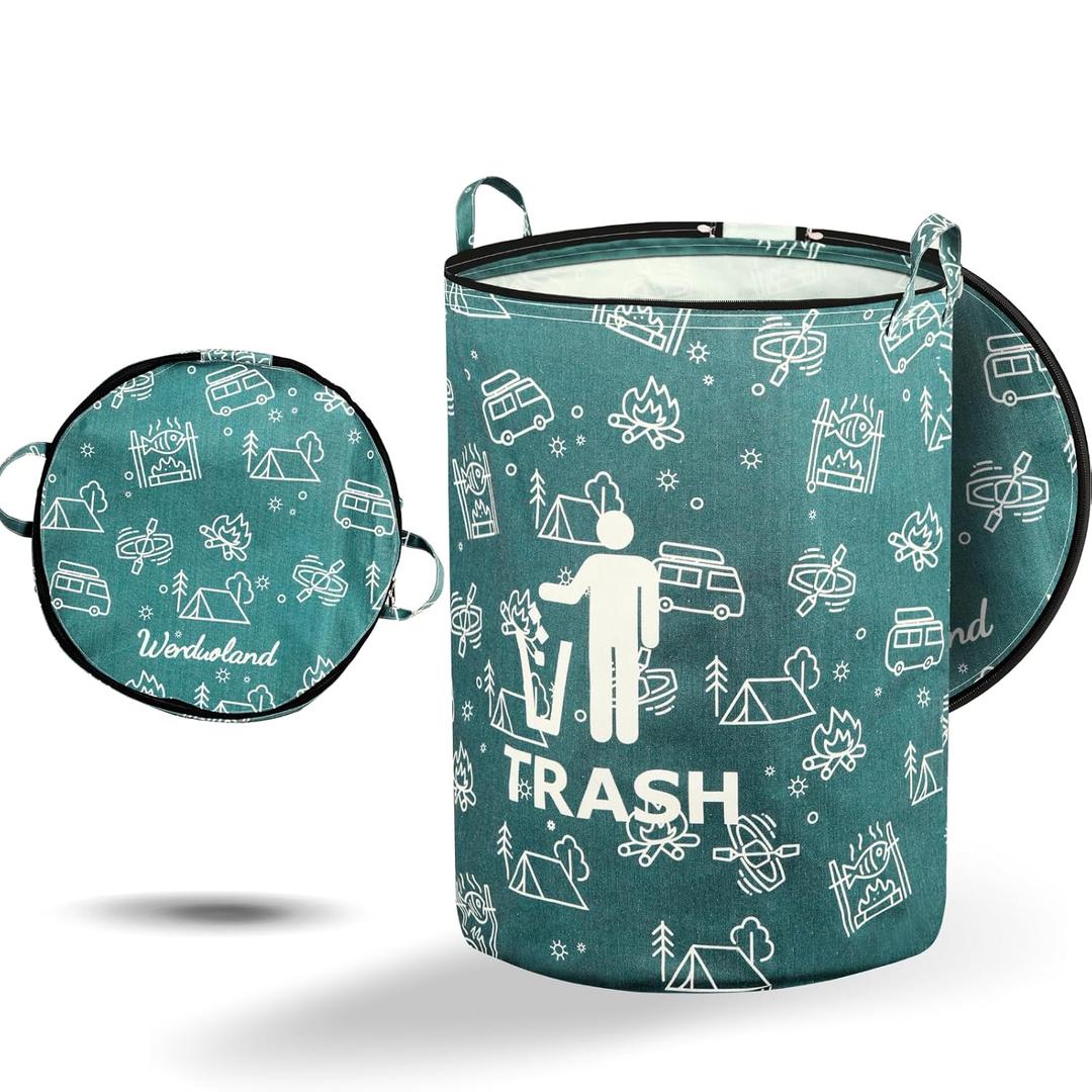 1 Pcs 30 Gallon Collapsible Trash Can Portable Waterproof Reusable with Zippered Lid for RV's, Camping, Recycling, Yard Waste, Leaf Bag, Children Toy Bin, Hiking, TravelWeeds Basket