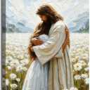 Frame Jesus Hugging Girl Canvas Wall Art Jesus and Woman Wall Decor Pictures Modern Christian Healing Embrace Mormon Prints Posters for Hallway Bathroom Dining Living Room Kitchen Wall Bedroom Decoration16x24in