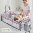 ADOVEL Baby Bassinet Bedside Crib, Pack and Play with Mattress, Diaper Changer and Playards from Newborn to Toddles, Pink, Full