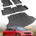 Floor Mats for Honda Civic: 2006-2011 (Gas Sedan) All Weather Rubber Car Accessories, TPE Black Full Coverage Cargo Liner & Carpets Front Rear Custom Fit for Civic 4-Door 2011 2010 2009 2008 2007 2006