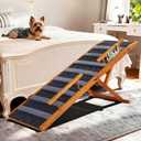 Pawaboo Dog Ramp for Small Dog, 57'' Foldable Dog Ramp for Bed, 5 Adjustable Height from 19.7'' to 30'', Portable Stable Pet Steps with Dogs Tag & Safety Side Rails, Pet Ramps for Bed Couch, Walnut