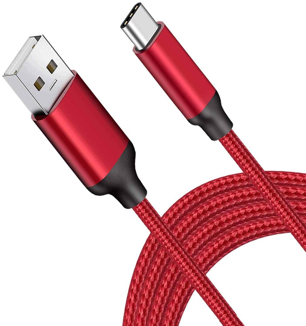 10FT USB Type C Cable,Fast Charging,Long Charger Cord for Galaxy Note 10,S10 Plus,A01 A20 A50 A71 A51,LG Stylo 6 5 G8 G7 V60,K51,Moto G,Sony PS5 DualSense,Xbox Series X S Controller,Red Nylon