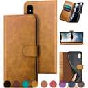DuckSky for iPhone Xs Max Genuine Leather Wallet case RFID Blocking4 Credit Card HolderReal Leather Flip Folio Book Phone case Protective Cover Women Men for Apple XS Max case Blue Green