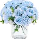 MARTINE MALL 2 Packs Peonies Artificial Flowers, Blue Artificial Peonies, Silk Peonies Flowers Fake Peonies Artificial Flowers Peonies Bouquet for Centerpiece Table Wedding Party Home Decor