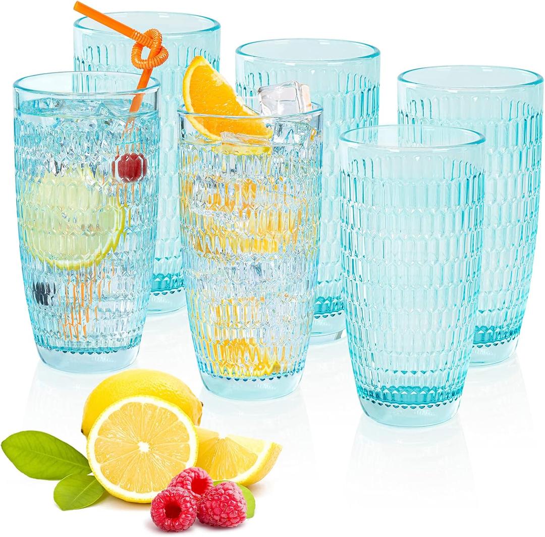 CREATIVELAND Highball Beverage Glasses Set of 6 TURQUOISE Colored Thick & Heavy Base Big Capacity 14.87oz|440ml, Drinking Glass Tumbler for Iced Tea, Water, Soda & Juice and Cocktails etc CREATIVELAND Highball Beverage Glasses Set of 6 TURQUOISE Colored Thick & Heavy Base Big Capacity 14.87oz|440ml, Drinking Glass Tumbler for Iced Tea, Water, Soda & Juice and Cocktails etc