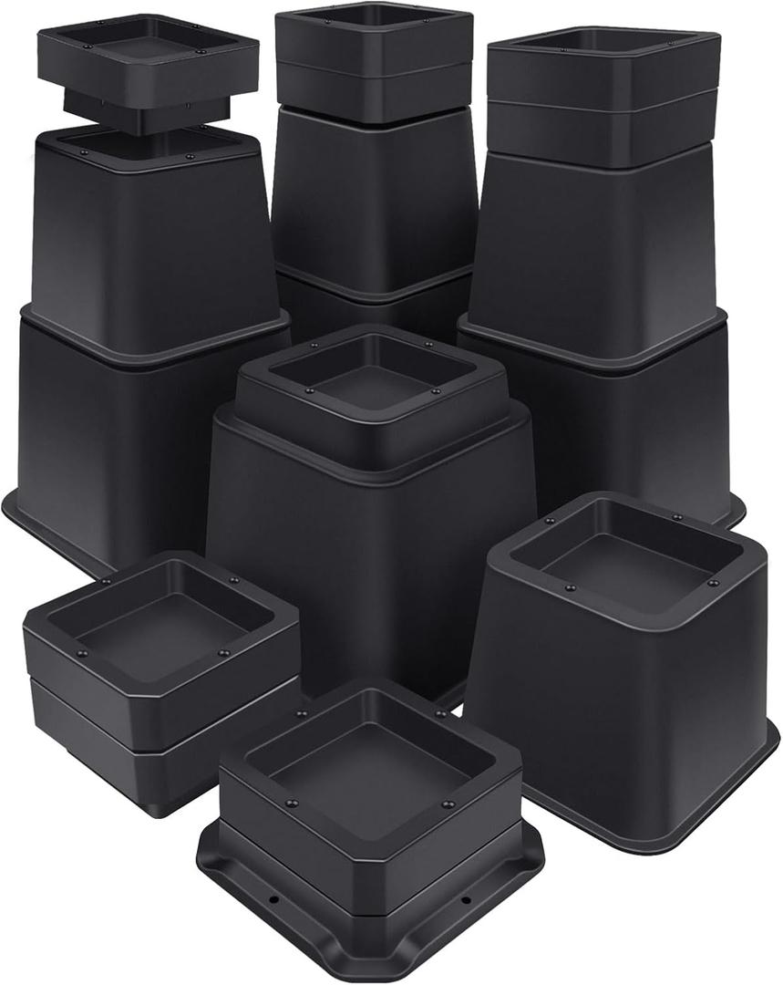 Bed Risers 10 inch Heavy Duty,Elevation in Heights 1,2,3,4,5,6,7,8,9,10 InchAdjustable Furniture Risers for Chair Table and Desk Legs Lifting (4 Pack,Black) (Square)