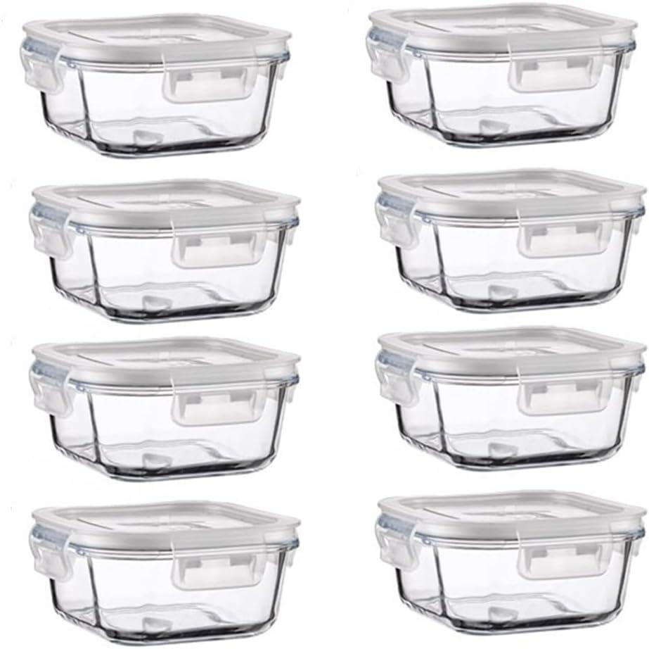 16oz Square Glass Food Storage Containers With Lids, 2 Cup Square Glass Food Containers With Lids, BPA free Small Meal Prep Bowls for leftovers, Dishwasher, Freezer Safe (8 Pack)