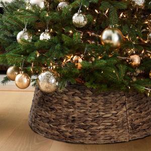 Christmas Tree Collar, 23.5 D Handmade Water Hyacinth Christmas Stand Tree Collar Basket Base Cover for Holiday Decoration (Chestnut Brown)