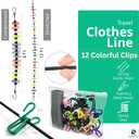 Portable Travel Clothesline with 12 Colorful Clips & Bag, Elastic RV & Camping Clothes Line for Indoor Laundry Drying Line & Outdoor Camping Accessories (Elastic)