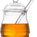 Mkono Honey Dispenser Glass Honey Jar with Dipper and Lid Honey Pot Container for Home Kitchen Storing Honey and Syrup,9 Ounce