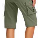 Viodia 15" Long Shorts for Women Hiking Cargo Bermuda Shorts Lightweight Knee Length Capris for Summer Travel Fishing (Green, L)