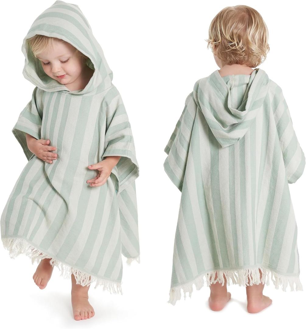 ZICOTO Stylish Hooded Beach Towel for Kids - Extra Soft and Fast Drying Poncho for Toddlers 1-3 Years is Made of Premium Cotton - Perfect Baby Cover Up for Beach Days or Pool and Bath Time Adventures (Small (0-3 yrs), Sage)
