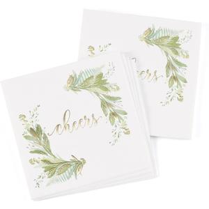 Hortense B. Hewitt Decorative Paper Napkins 50-Count, Foil Greenery, 4.75-Inch (Folded)