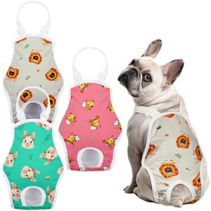 FuzzFables 3 Pack Washable Female Dog Diaper with Adjustable Suspender, Reusable Doggie Period Panties for Heat, Fixed Onesie for Active Dogs, Absorbent Leakproof XS