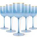 Blue Plastic Wine Glasses With Gold Rim - 12oz (5-Pack) Reusable, Disposable Cups for Parties and Events